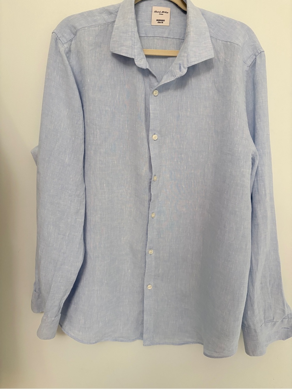 Light Blue Linen Blend Button-Down Shirt by Banana Republic